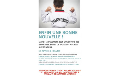 REPRISE DES COURS POUR LES ENFANTS