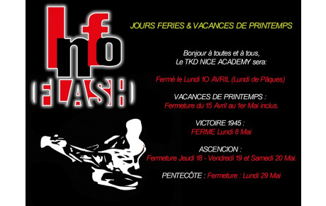 JOURS FÉRIÉS ET VACANCES 